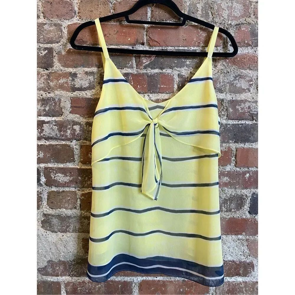 cabi Yellow/Blue Striped with Front Tie String Straps Sleeveless Blouse Women’s